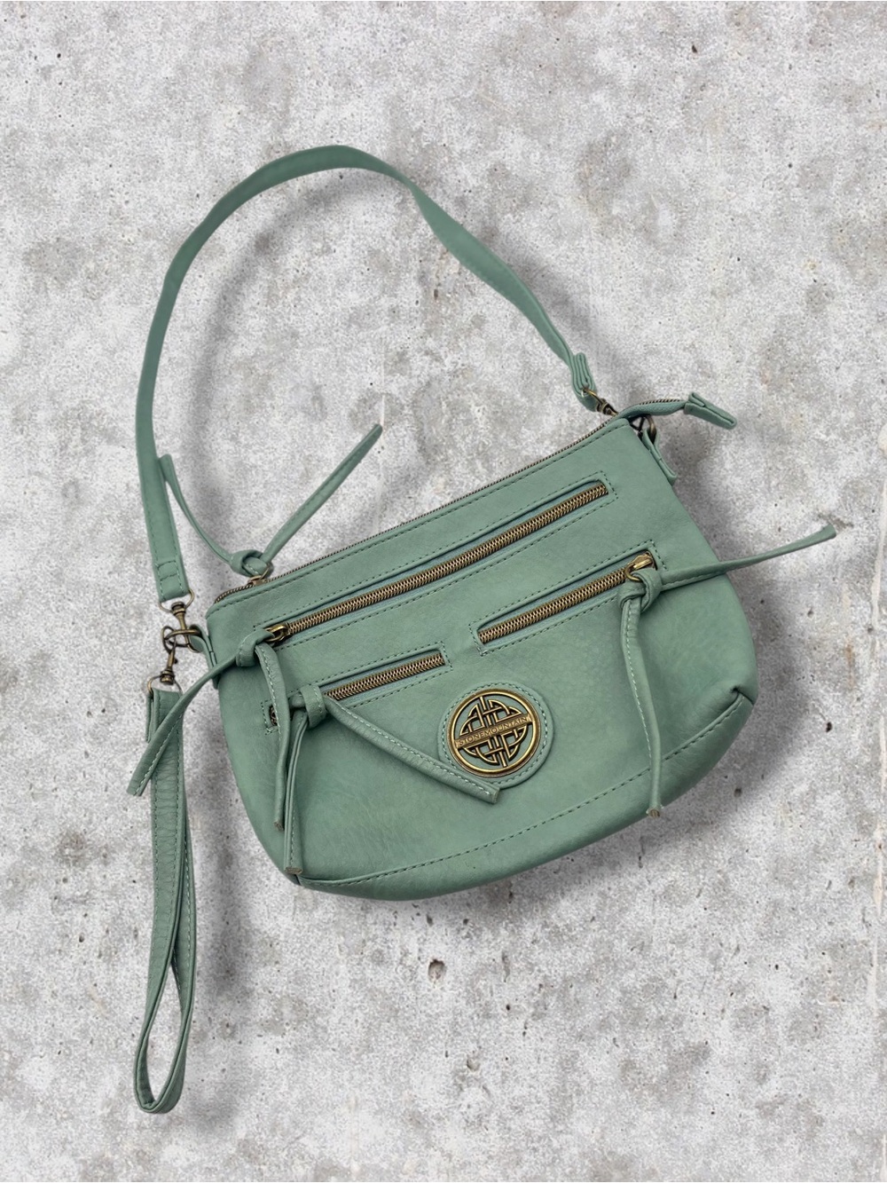 Stone Mountain Mint Sage Green Multi-Zip Small Shoulder Hobo Bag Clutch